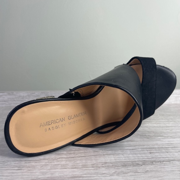 Badgley Mischka American Glamour black and gold glitter sandal heels sz 5.5 - Picture 9 of 15